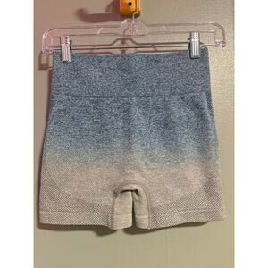 Seamless Ombré Workout Shorts High Waisted Blue Grey Scrunch Butt Gym Size S